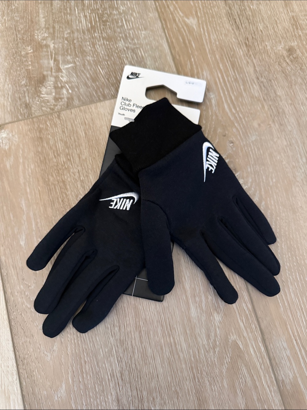 Nike Black Youth Club Fleece Gloves with White Swoosh